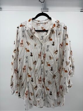 Jane + Delancey Shirt Womens 3X White Dog Print Button Front Tunic Top Dogs